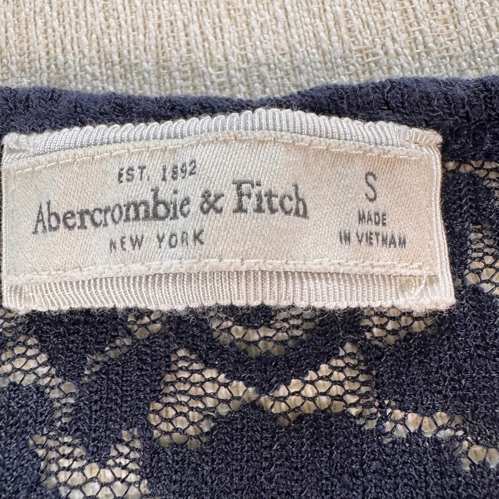 Abercrombie & Fitch Navy Blue Lace Back Long Sleeve Henley Top Small S - Picture 2 of 8